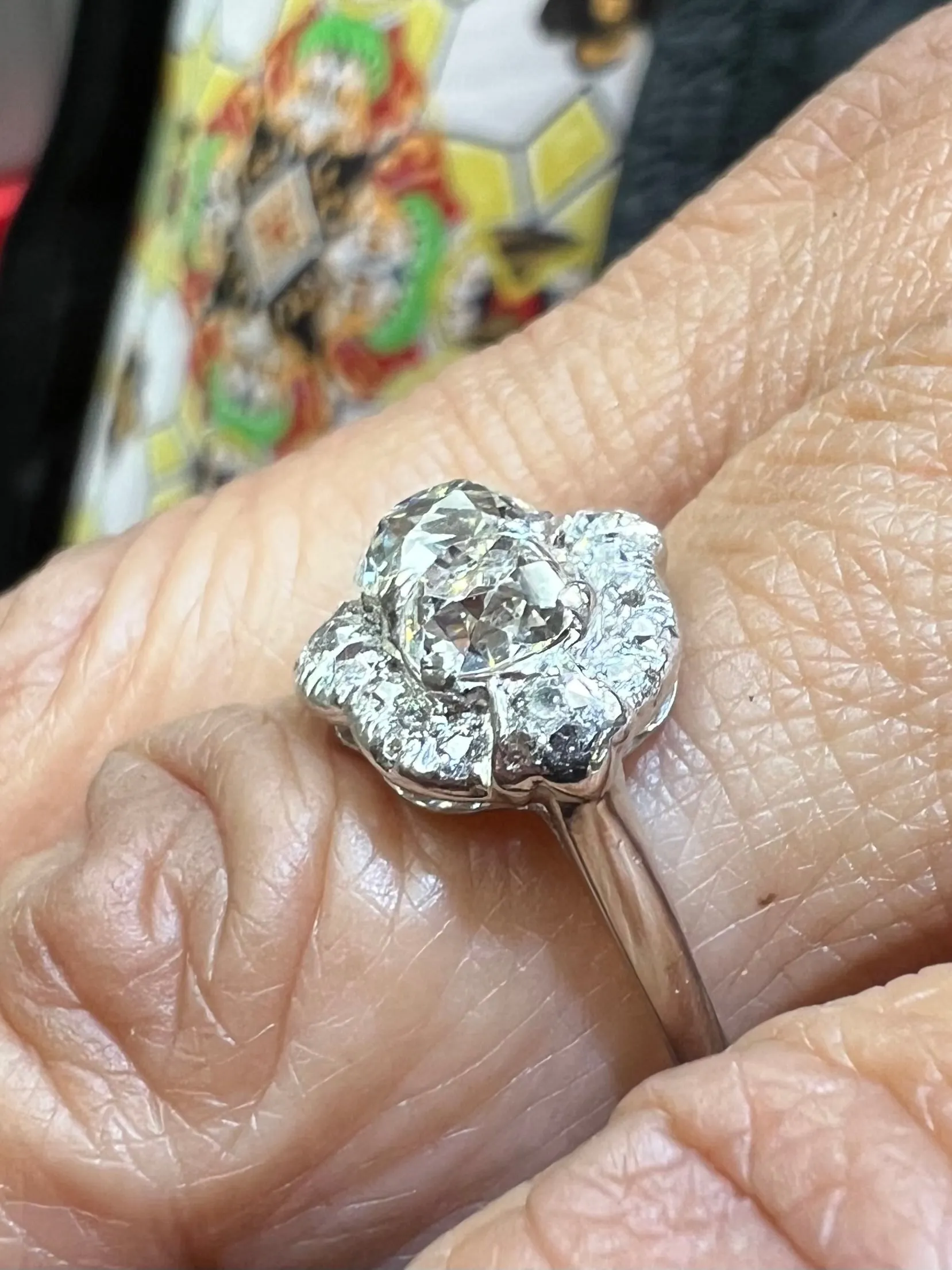 Edwardian Old Mine Cut Diamond Three Stone Platinum Ring Circa 1910