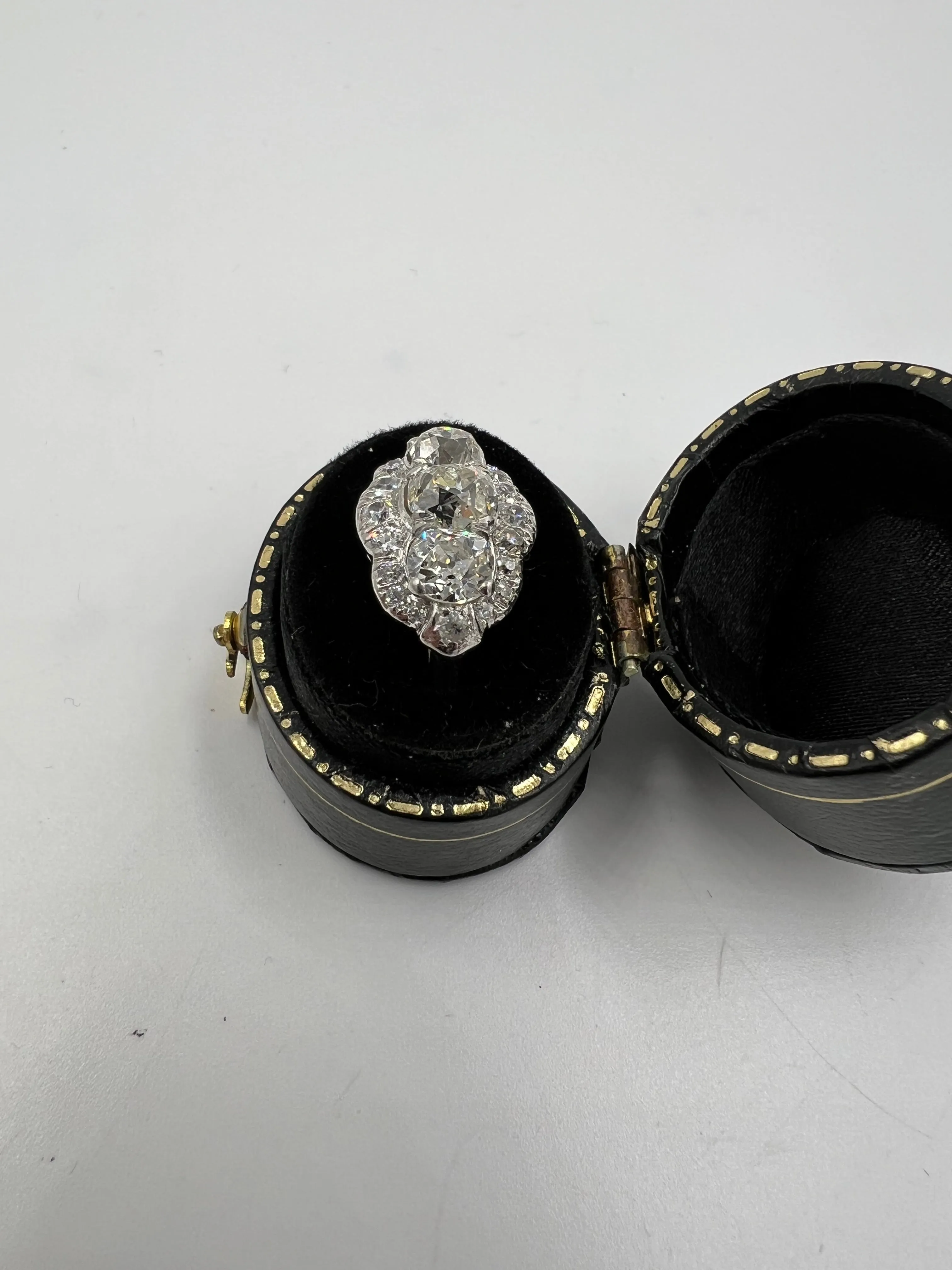 Edwardian Old Mine Cut Diamond Three Stone Platinum Ring Circa 1910
