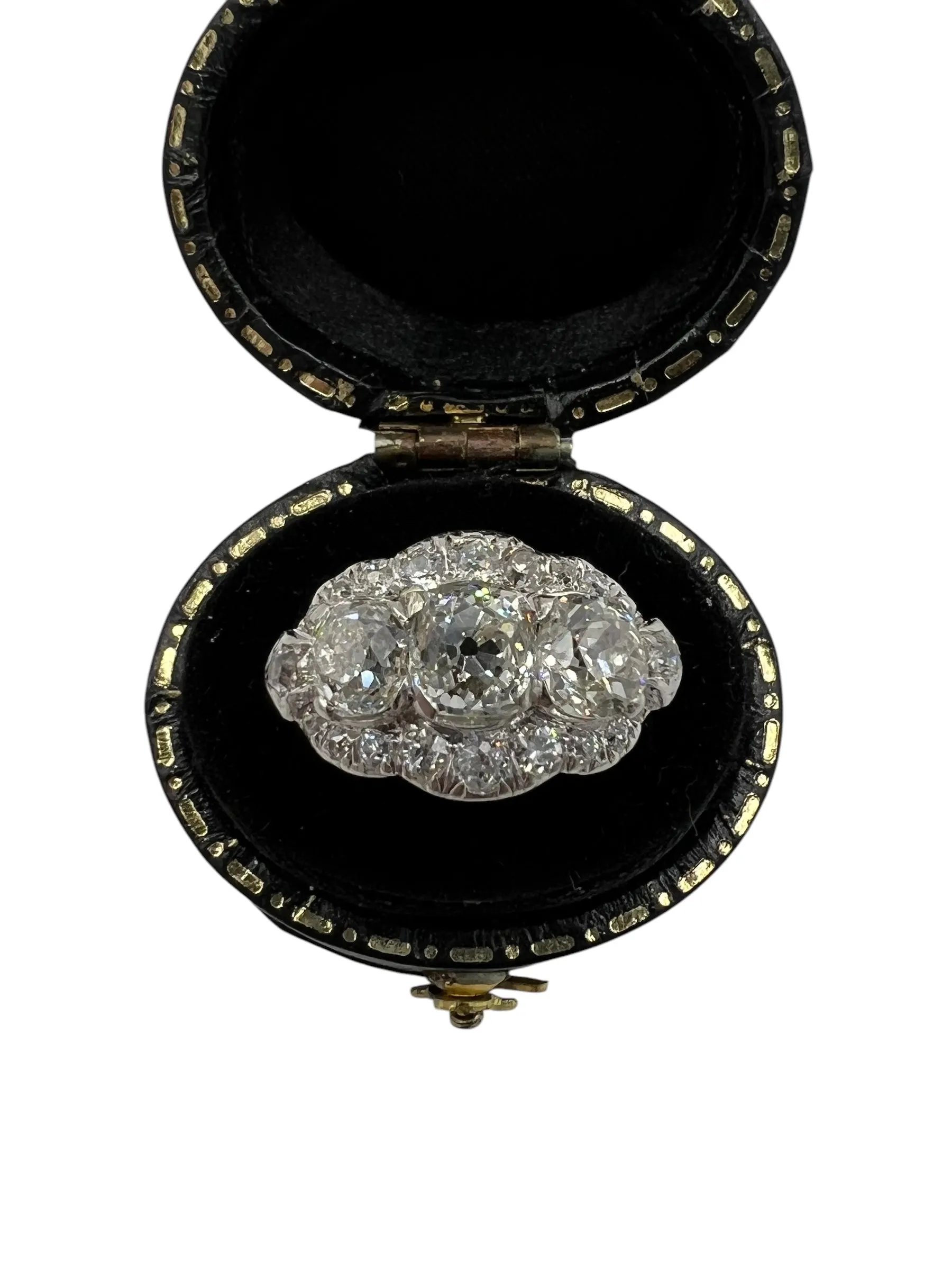 Edwardian Old Mine Cut Diamond Three Stone Platinum Ring Circa 1910