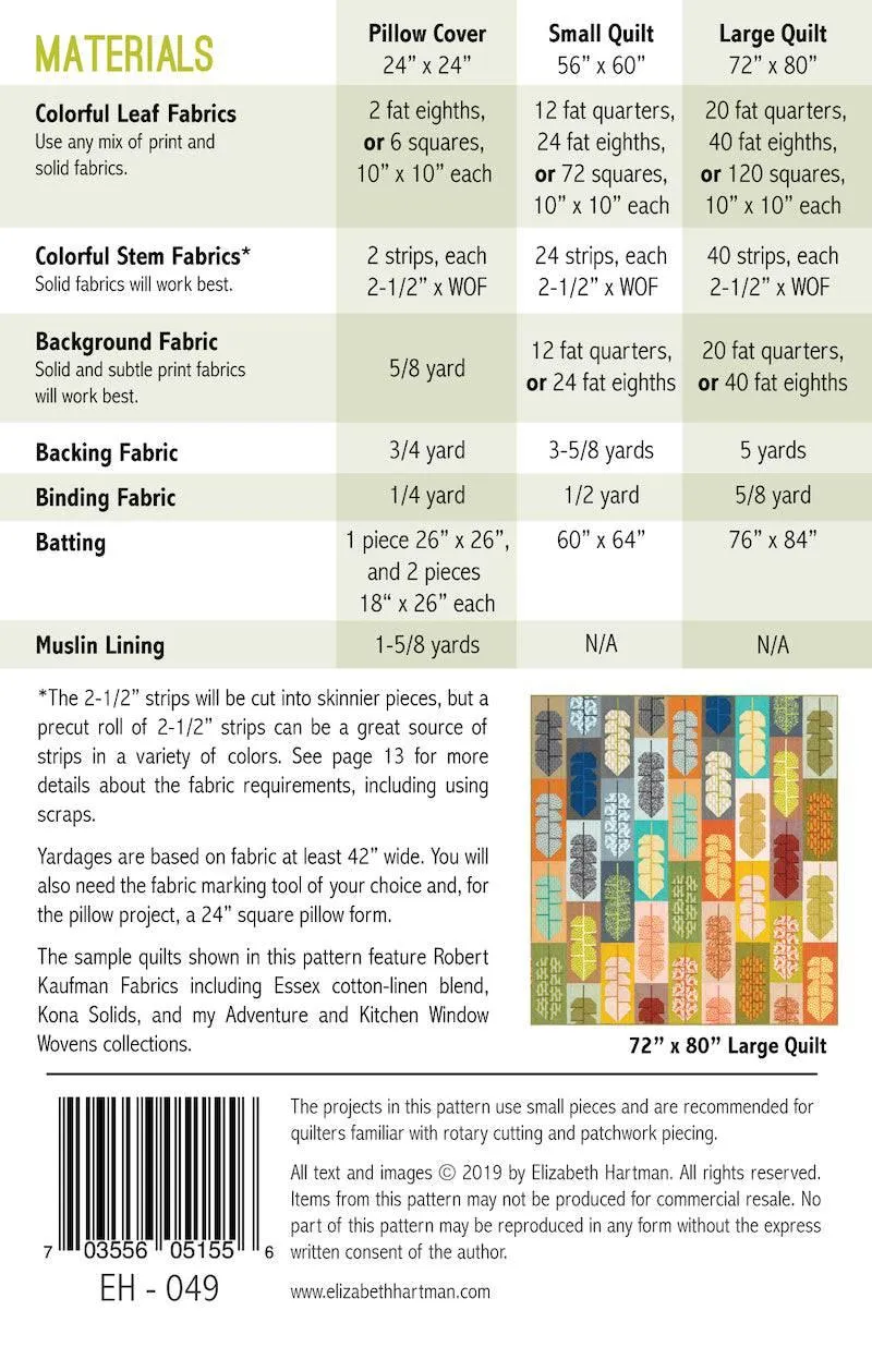 Elizabeth Hartman - Leafy - Quilt & Pillow Pattern