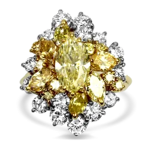 Estate 18K Yellow Gold & Platinum Diamond Cluster Ring