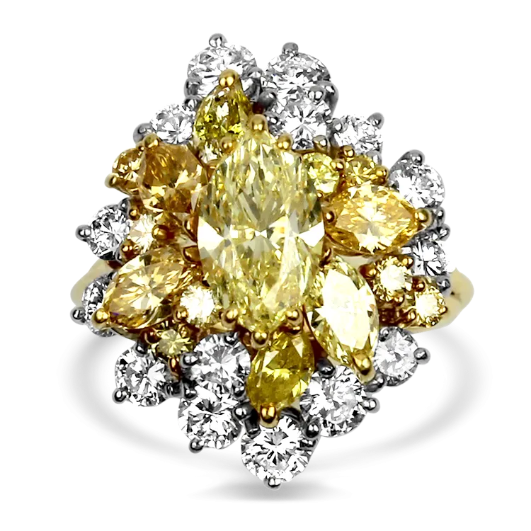 Estate 18K Yellow Gold & Platinum Diamond Cluster Ring