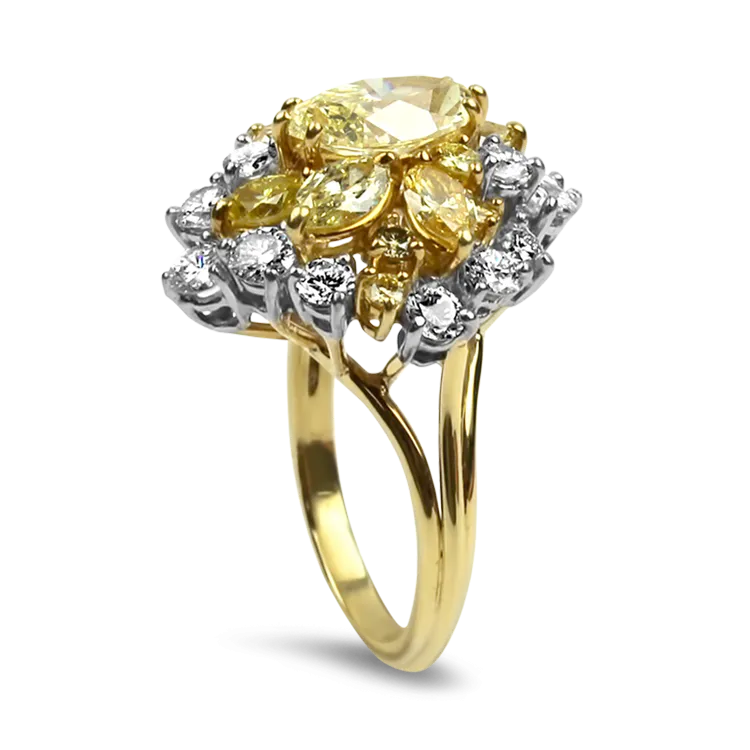 Estate 18K Yellow Gold & Platinum Diamond Cluster Ring
