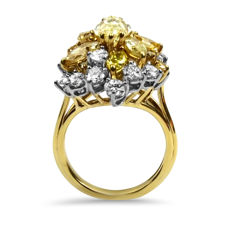 Estate 18K Yellow Gold & Platinum Diamond Cluster Ring