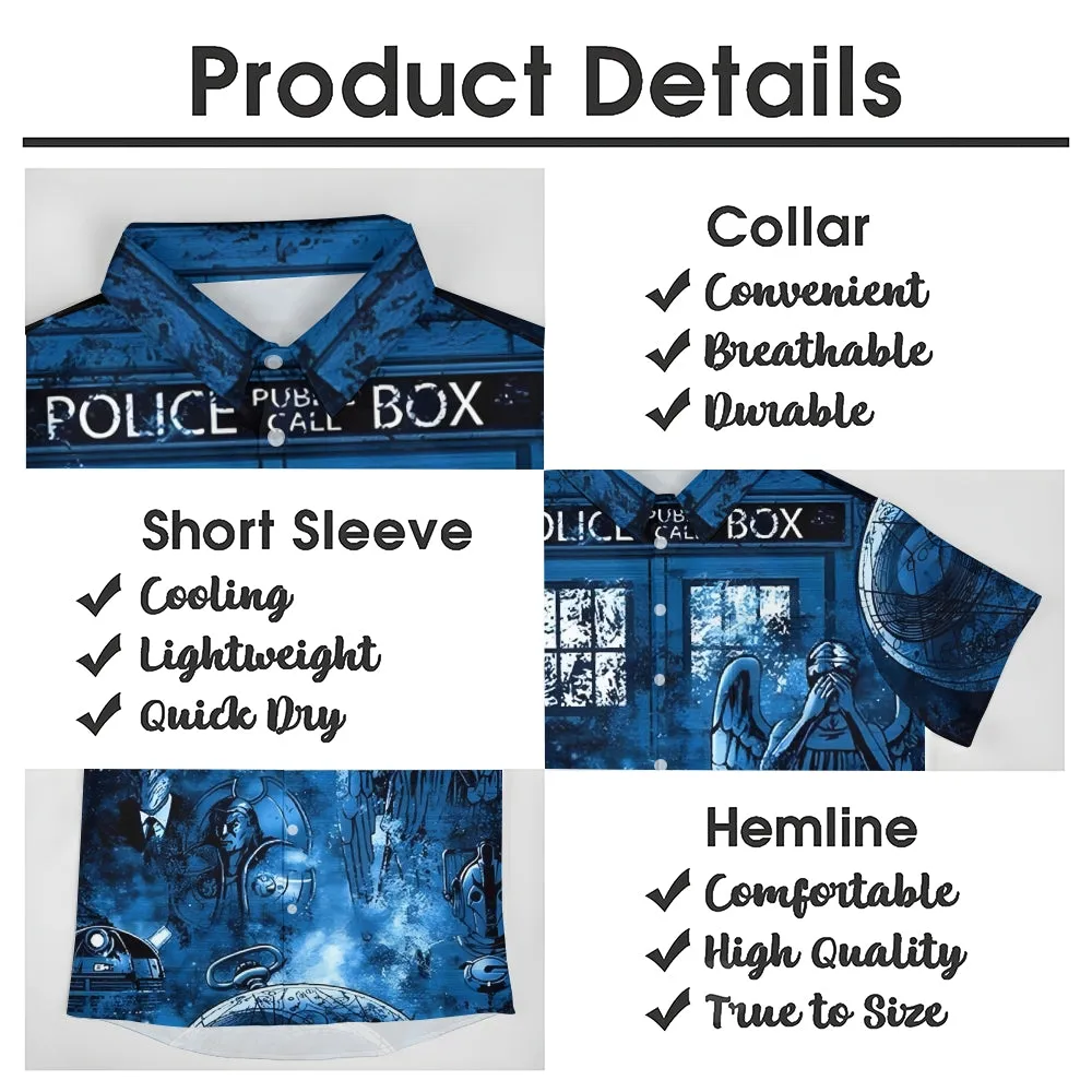 Eye-catching sci-fi Mr. Mystery watch Devil and Angel Doctor Time Travel Box Print Hawaiian Short Sleeve Shirt 2404001867
