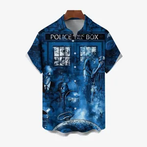 Eye-catching sci-fi Mr. Mystery watch Devil and Angel Doctor Time Travel Box Print Hawaiian Short Sleeve Shirt 2404001867
