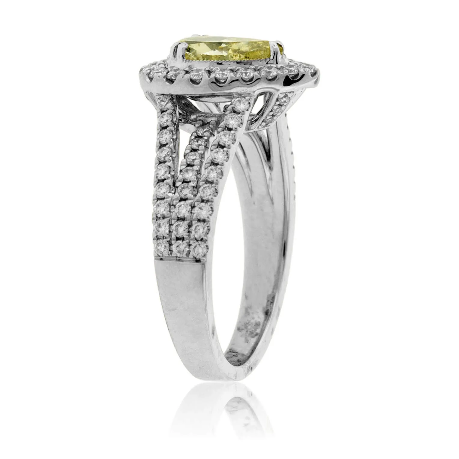 Fancy Natural Greenish-Yellow Diamond with Diamond Halo Ring