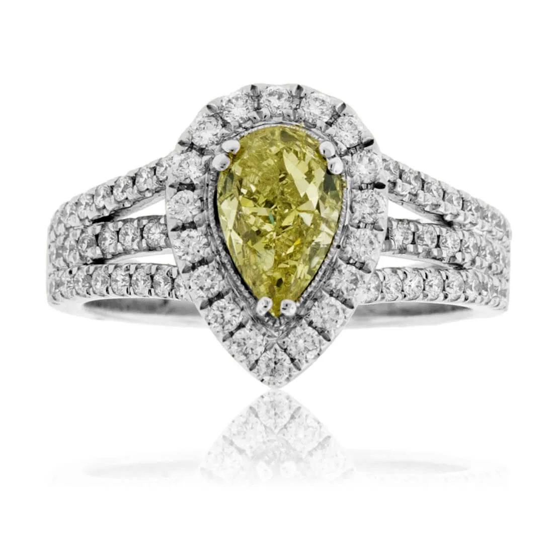 Fancy Natural Greenish-Yellow Diamond with Diamond Halo Ring
