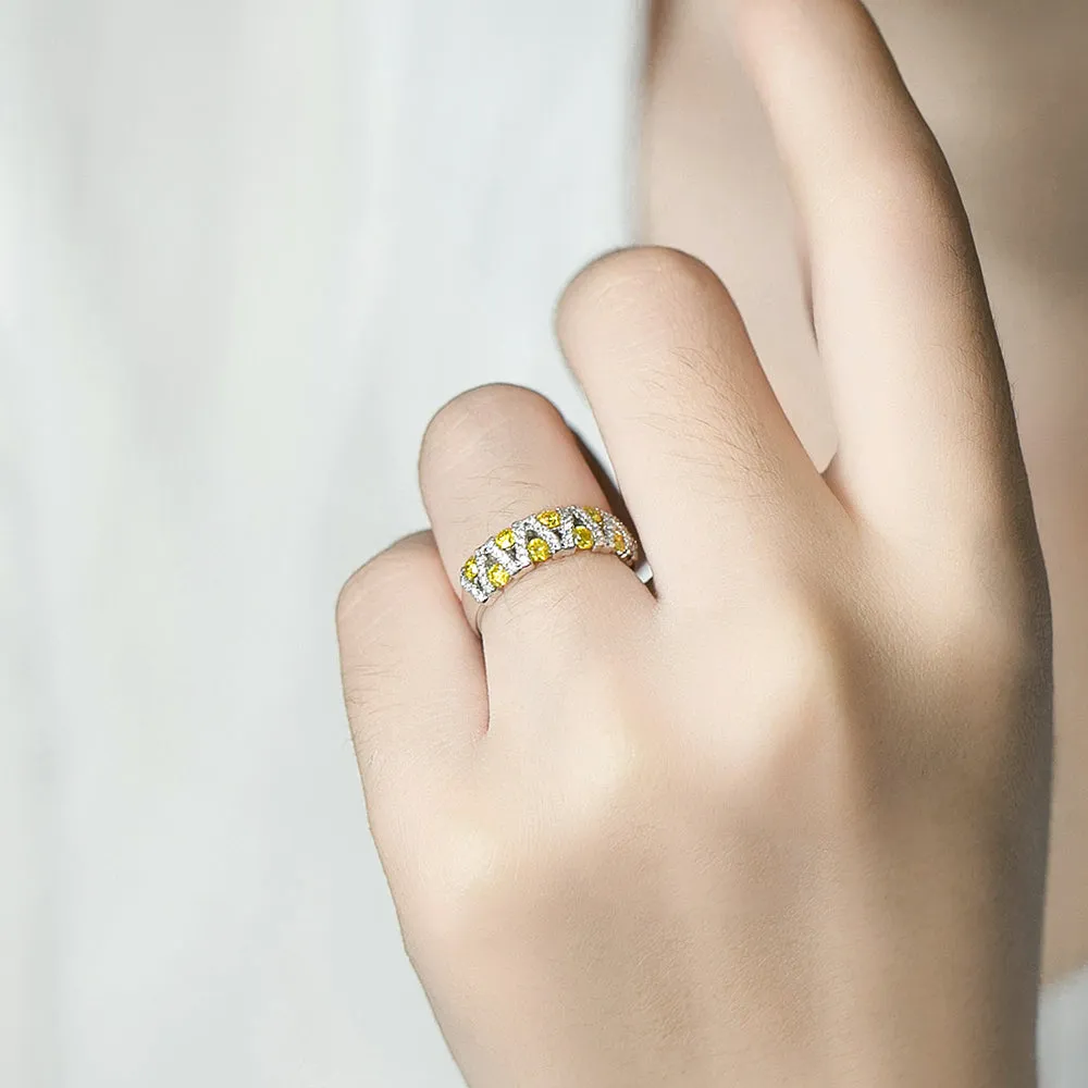 Fancy Yellow and White Diamond Criss Cross Ring