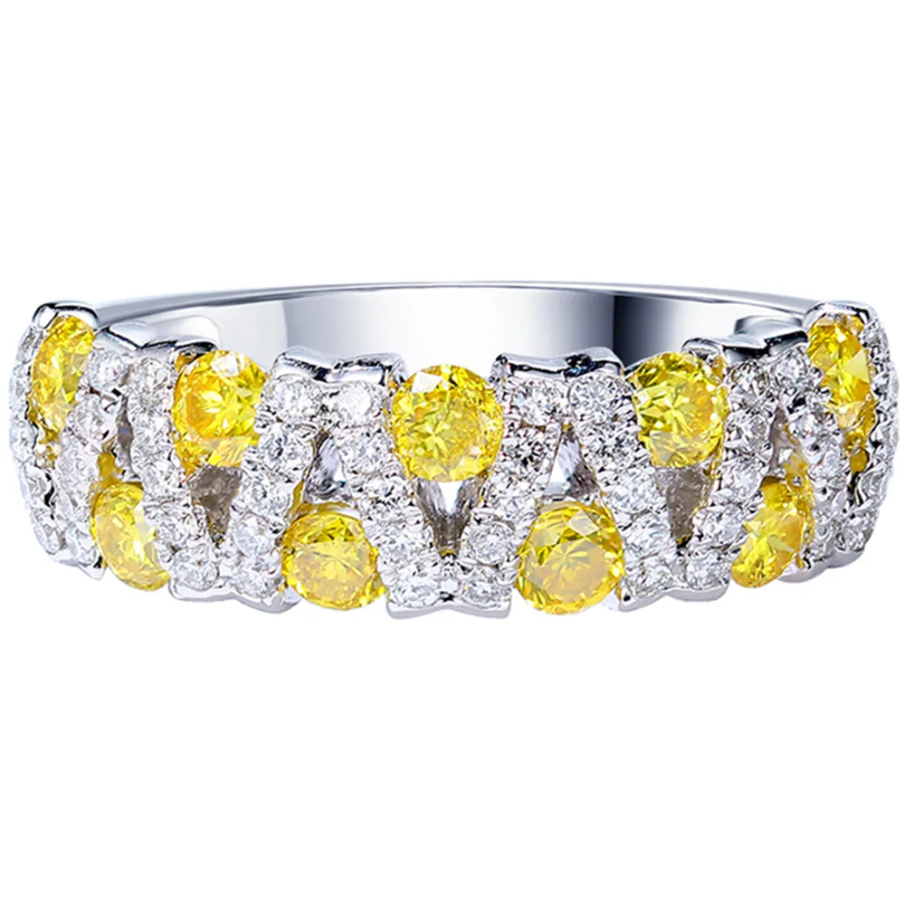 Fancy Yellow and White Diamond Criss Cross Ring