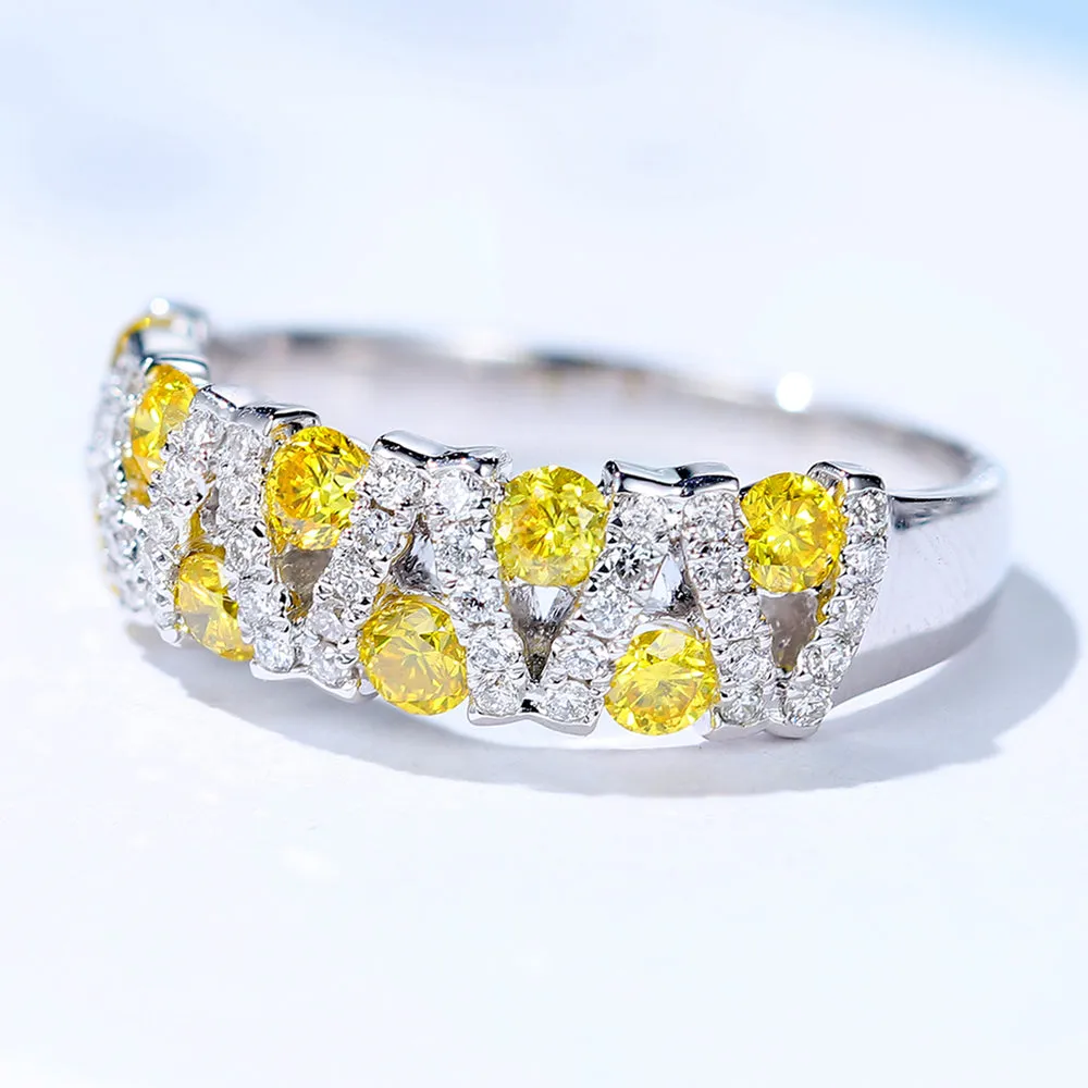 Fancy Yellow and White Diamond Criss Cross Ring