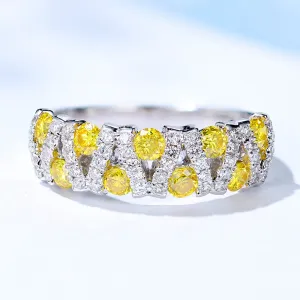 Fancy Yellow and White Diamond Criss Cross Ring