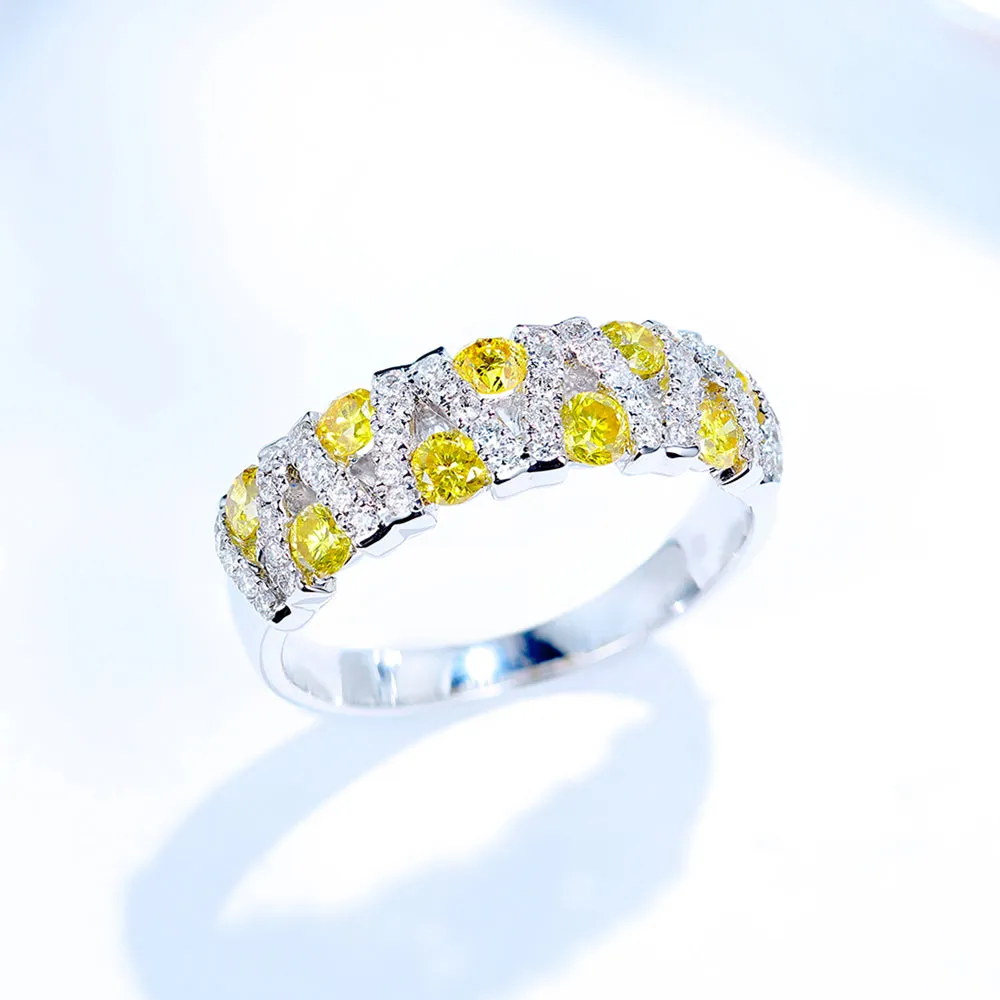 Fancy Yellow and White Diamond Criss Cross Ring