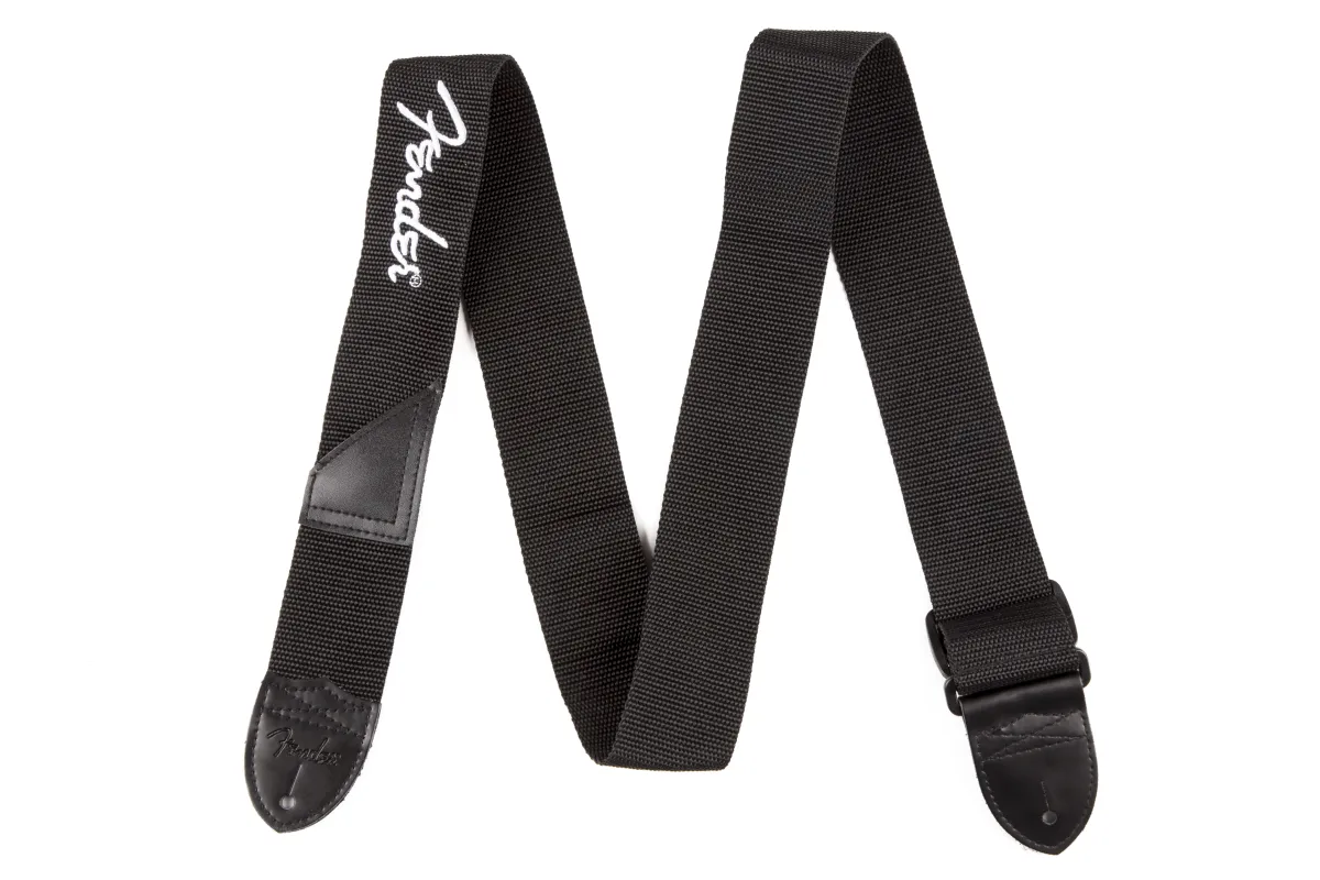 Fender 2" Polyester Logo Guitar Strap, Black with White Logo