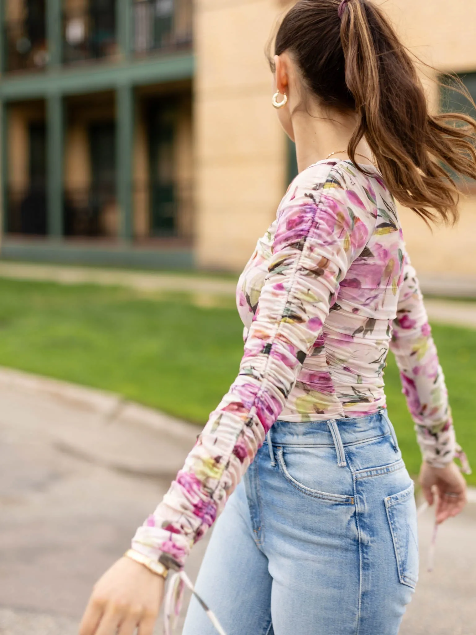 Floral Mesh Ruched Bodysuit