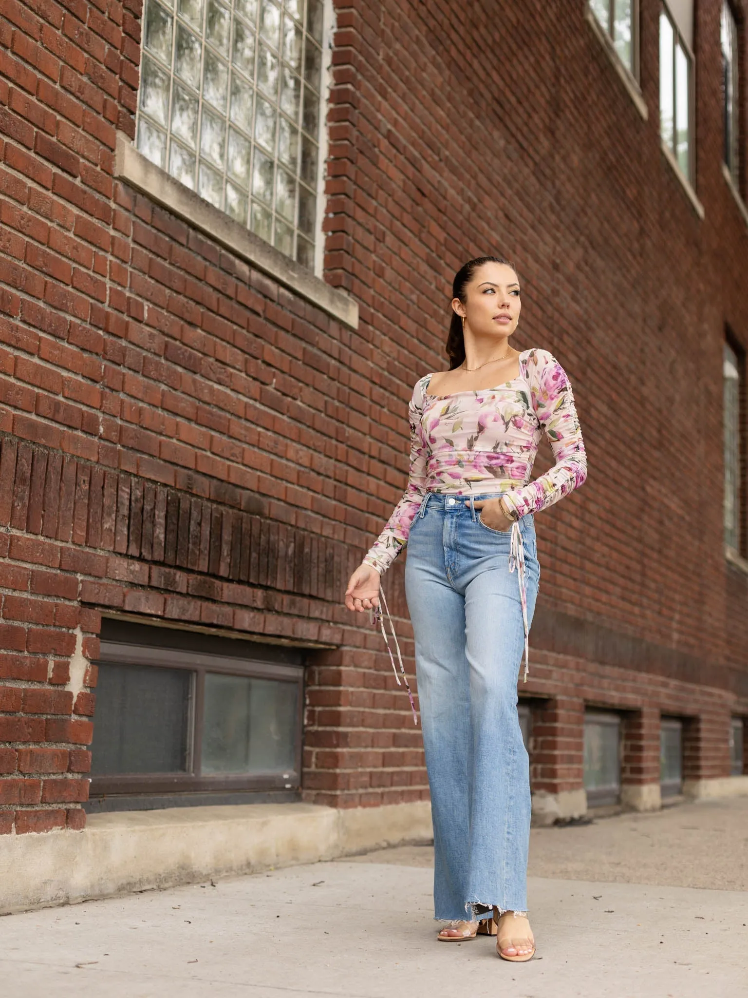 Floral Mesh Ruched Bodysuit