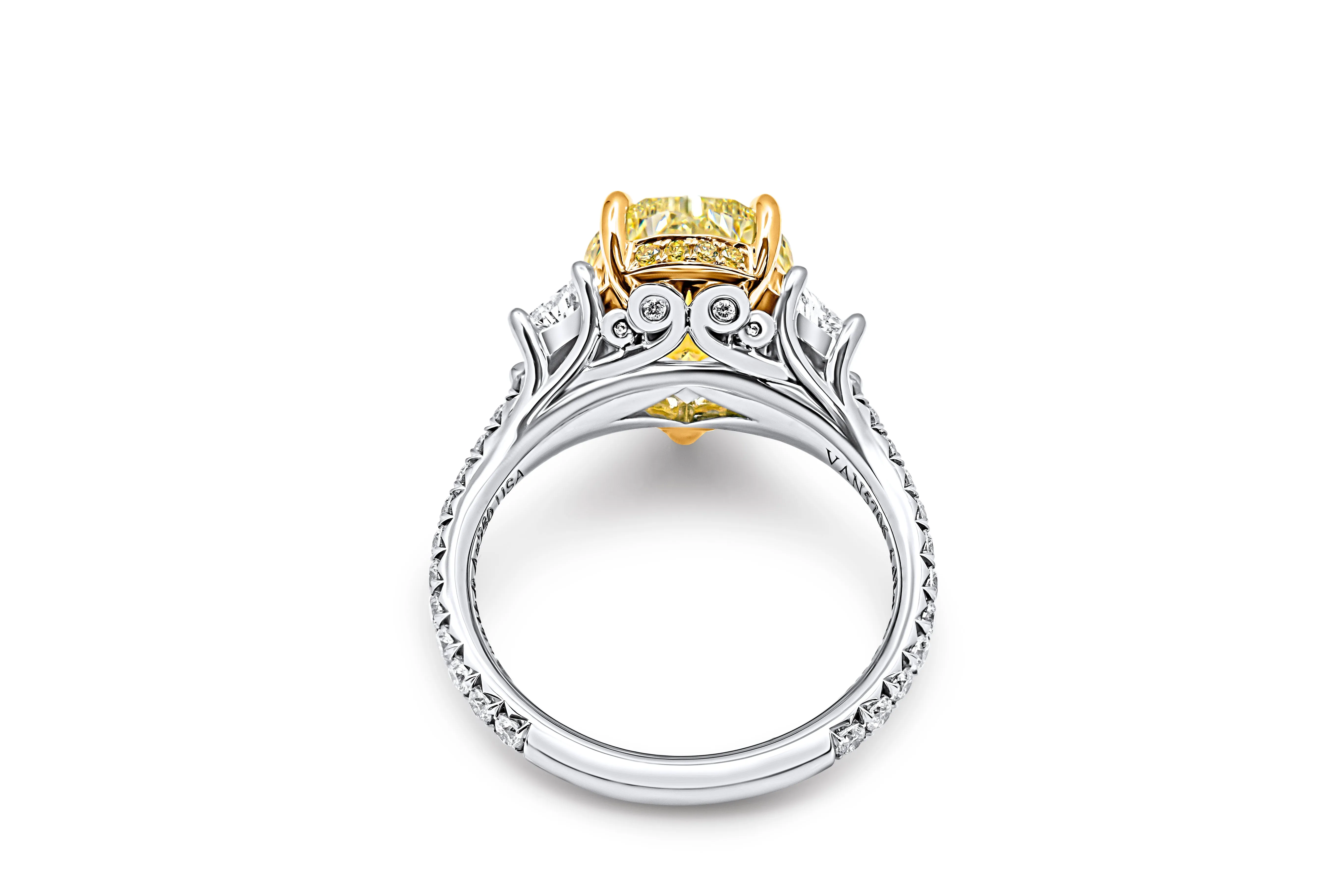 GIA Certified 3 Stone Ring with 5.02ct Fancy Light Yellow Pear Shape Diamond