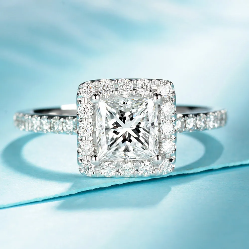 GIA Princess Diamond Halo Engagement Ring