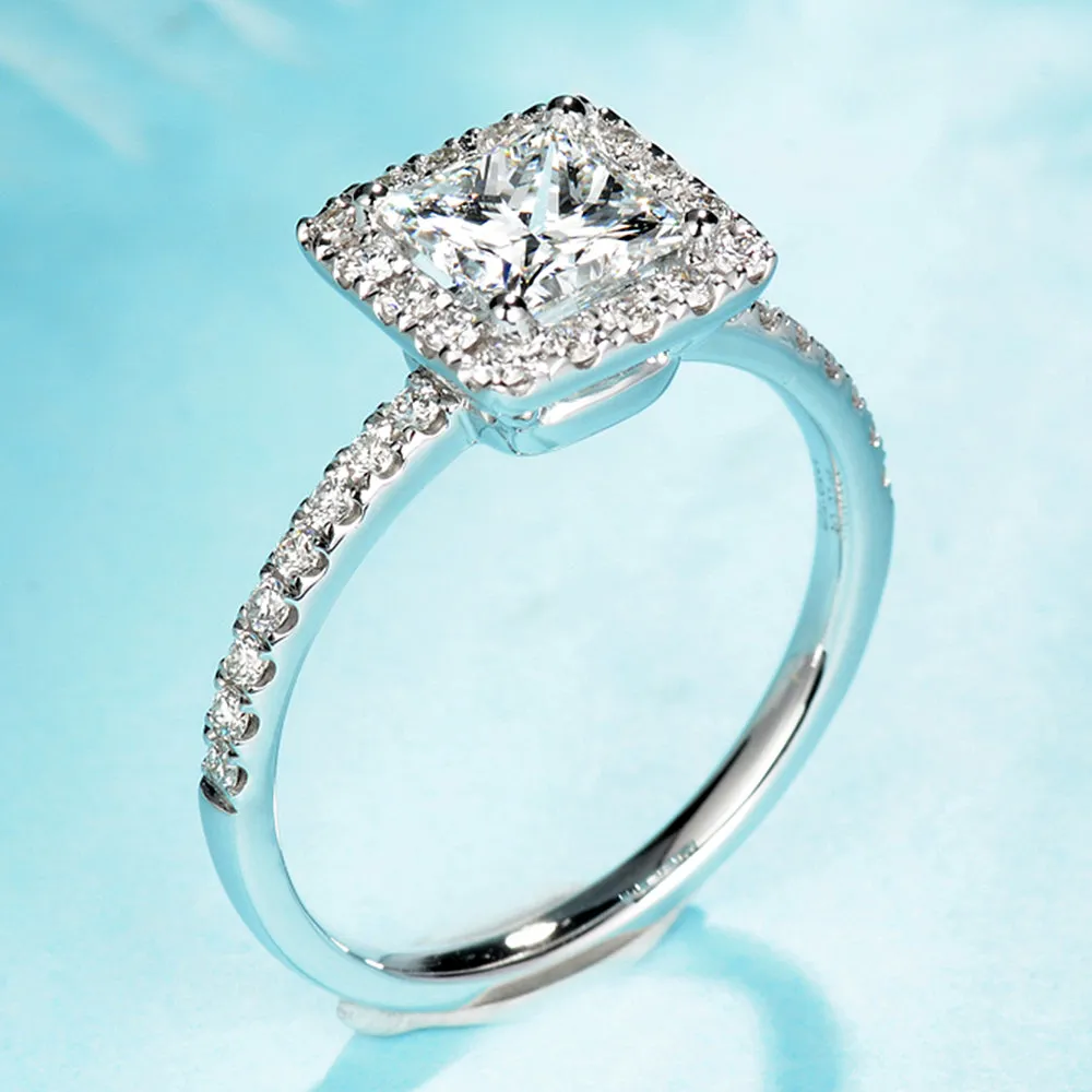 GIA Princess Diamond Halo Engagement Ring