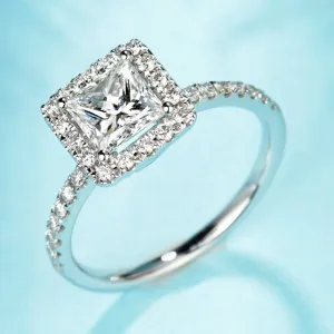 GIA Princess Diamond Halo Engagement Ring