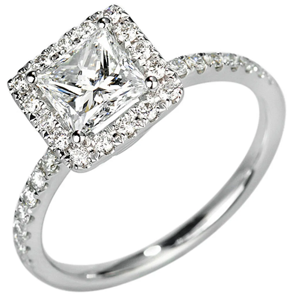GIA Princess Diamond Halo Engagement Ring