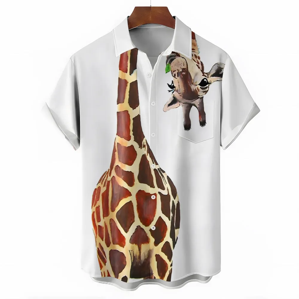 Giraffe Chest Pocket Short Sleeve Shirt 2309000071