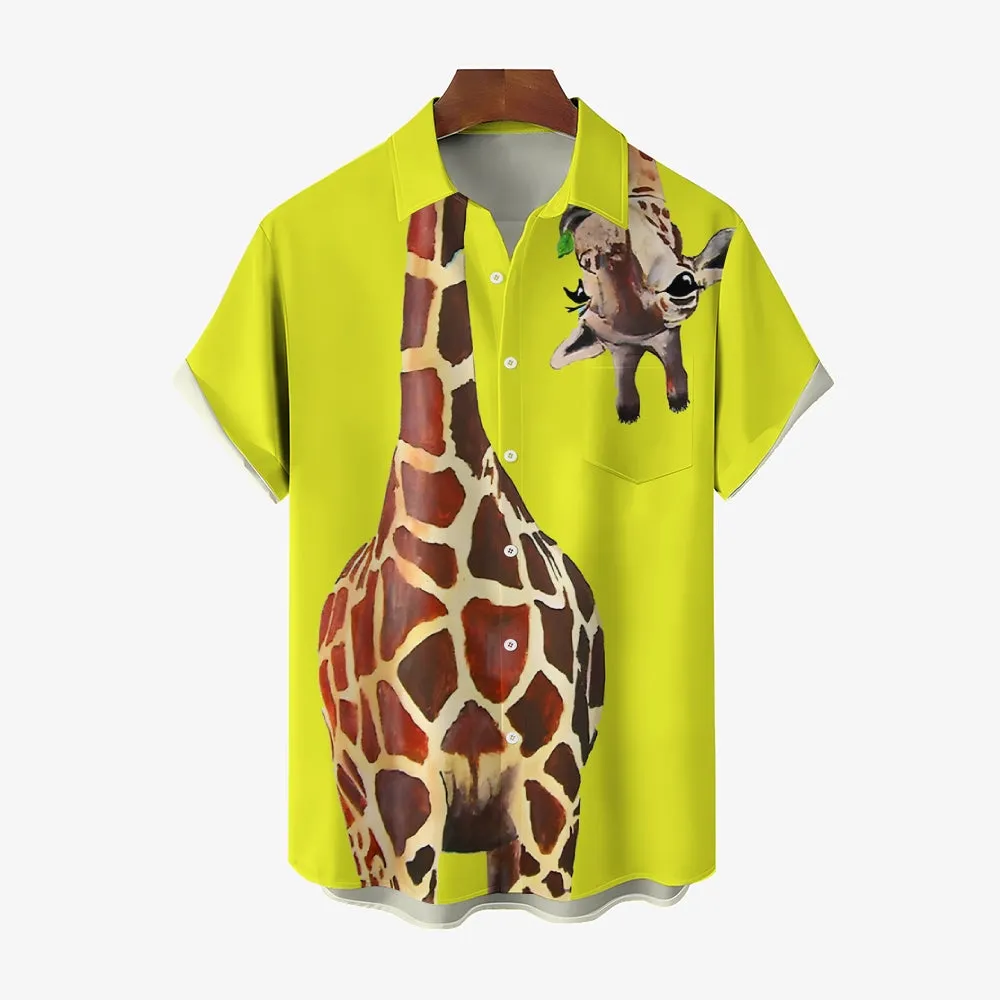 Giraffe Chest Pocket Short Sleeve Shirt 2309000071