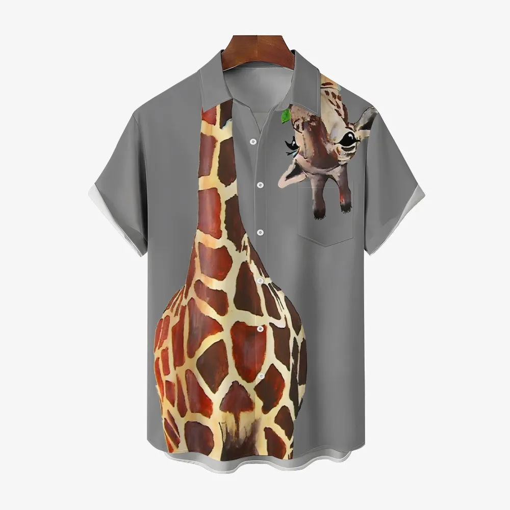 Giraffe Chest Pocket Short Sleeve Shirt 2309000071