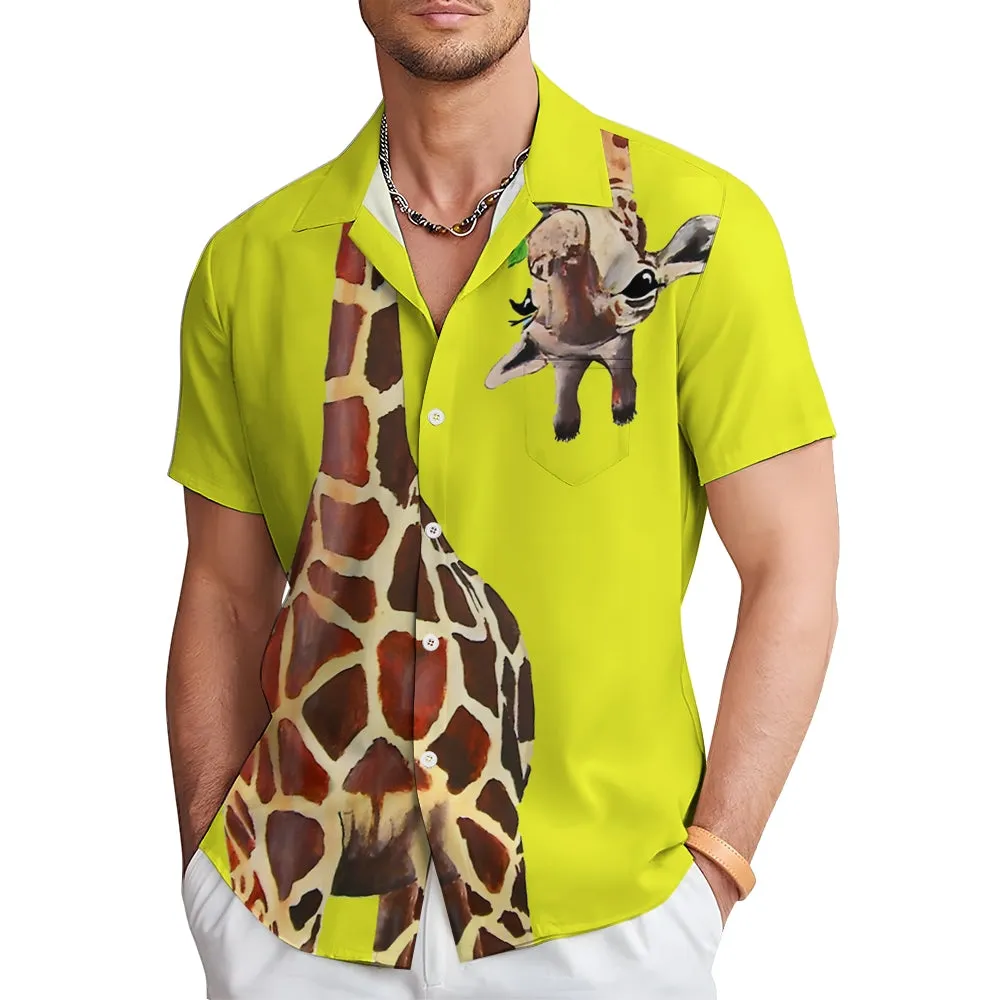 Giraffe Chest Pocket Short Sleeve Shirt 2309000071