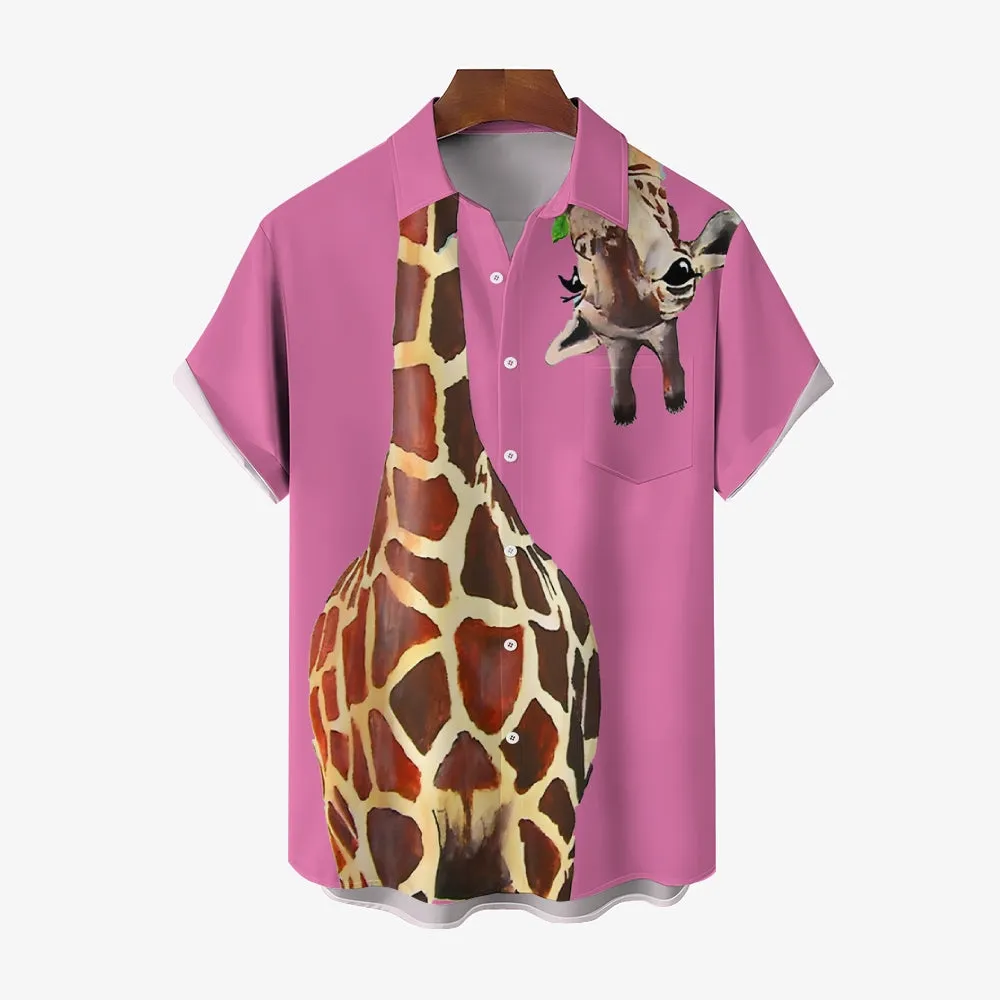 Giraffe Chest Pocket Short Sleeve Shirt 2309000071
