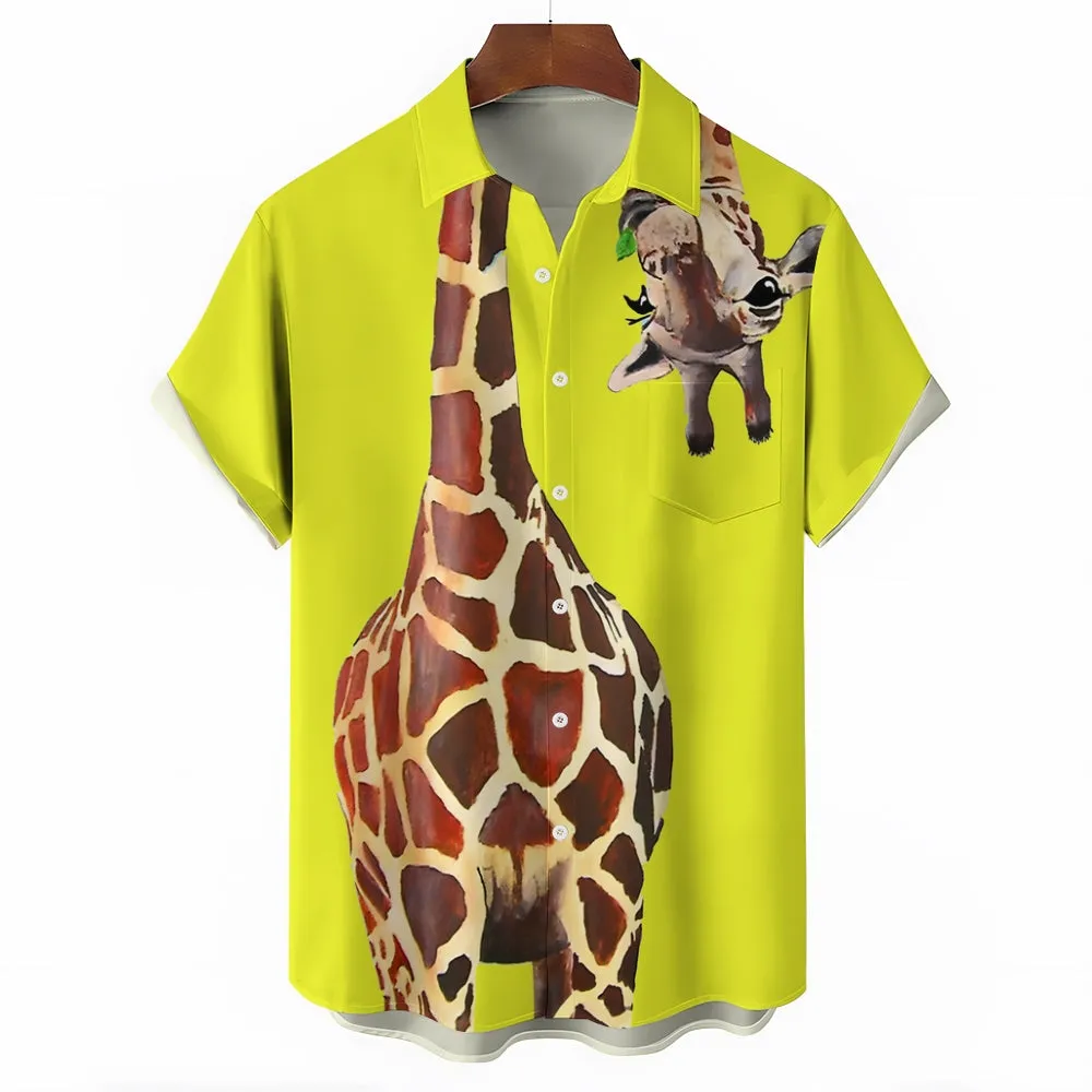 Giraffe Chest Pocket Short Sleeve Shirt 2309000071