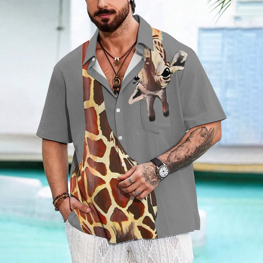 Giraffe Chest Pocket Short Sleeve Shirt 2309000071