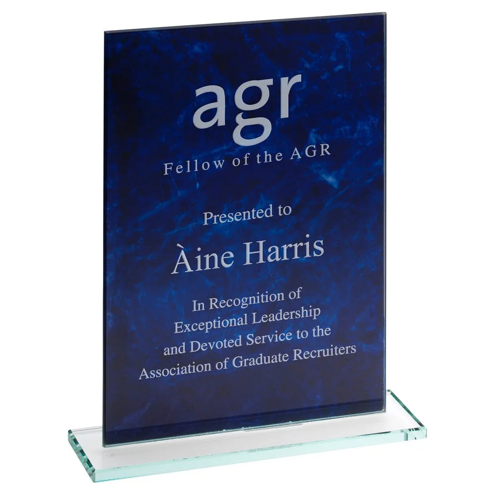 Glass Award Plaque with Blue Marble Backing