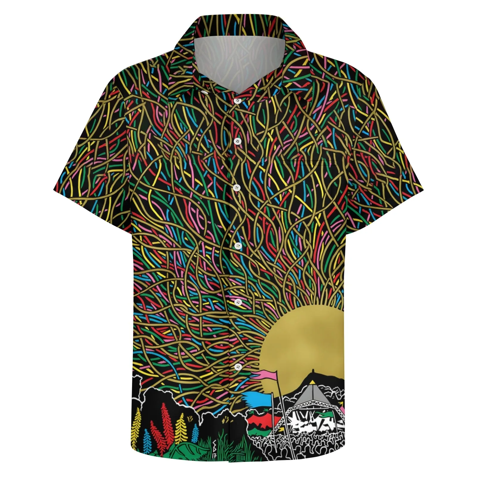 Glastonbury Festival Inspired Art Print Casual Short Sleeve Shirt 2404000879