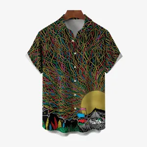 Glastonbury Festival Inspired Art Print Casual Short Sleeve Shirt 2404000879