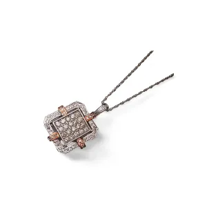 Gorgeous 14K Pink Rose White Gold 2-Tone Pave Diamond Pendant Necklace