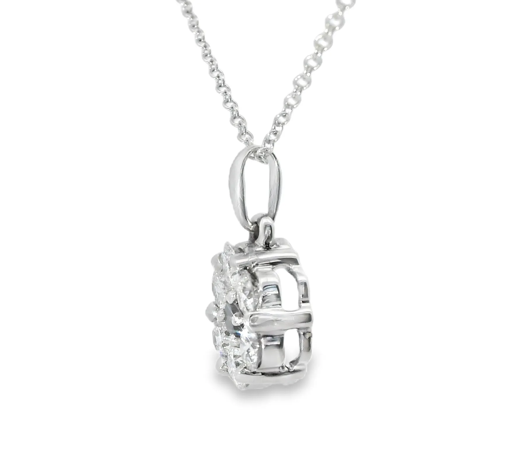 Gorgeous 14K White Gold Black White Diamond Floral Flower Pendant Necklace
