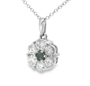 Gorgeous 14K White Gold Black White Diamond Floral Flower Pendant Necklace