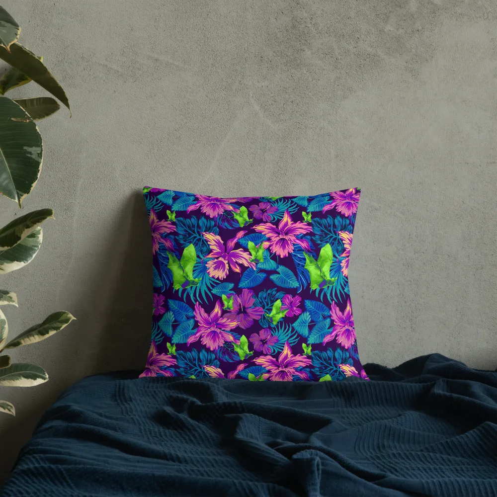Goth Hawaiian Bat Print Premium Pillow /  All Over Print