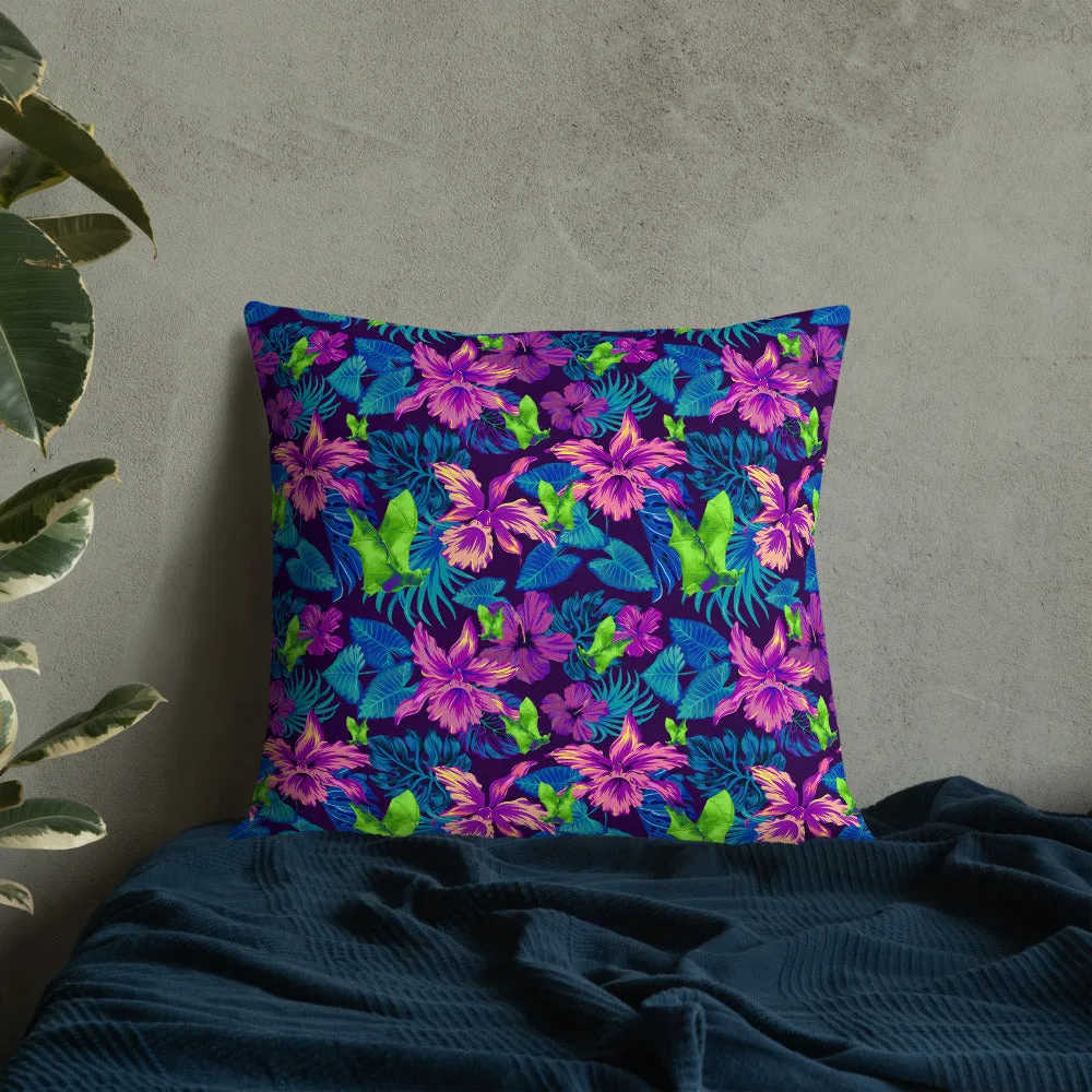 Goth Hawaiian Bat Print Premium Pillow /  All Over Print
