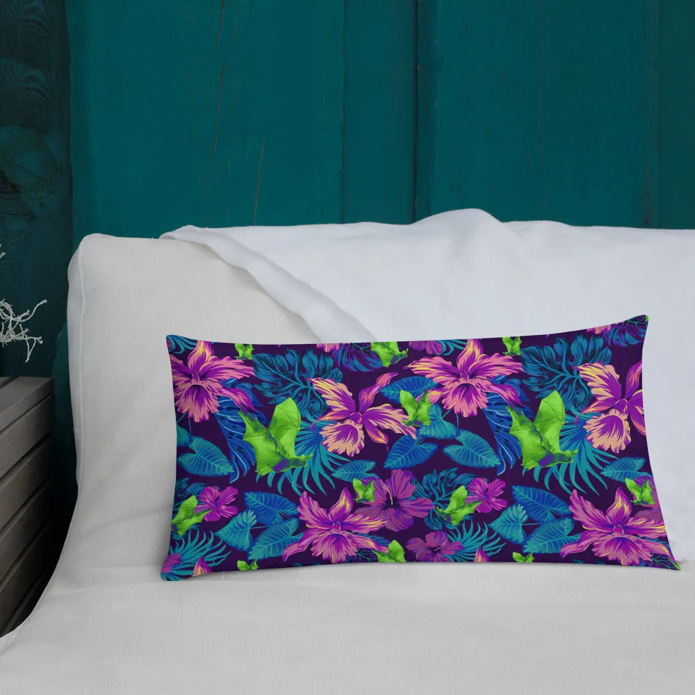 Goth Hawaiian Bat Print Premium Pillow /  All Over Print