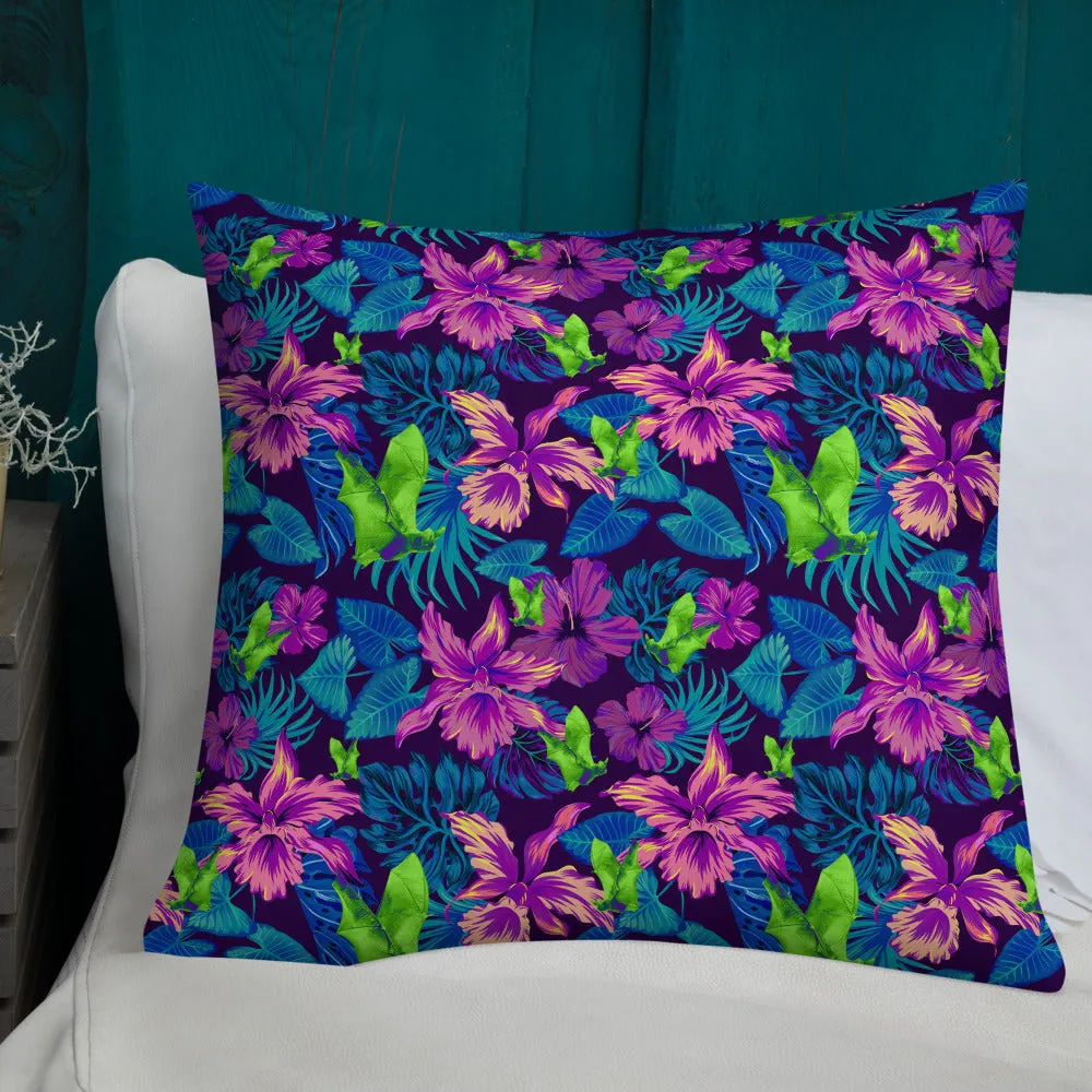 Goth Hawaiian Bat Print Premium Pillow /  All Over Print