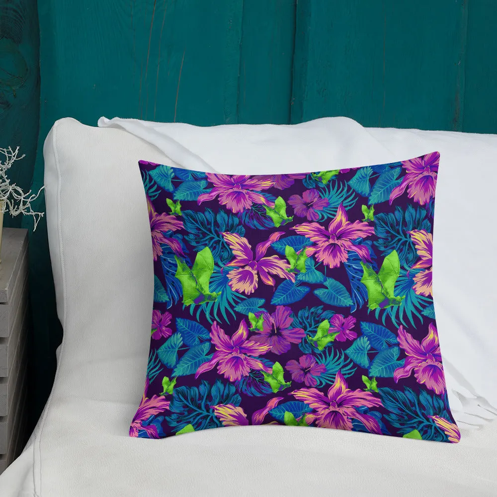 Goth Hawaiian Bat Print Premium Pillow /  All Over Print