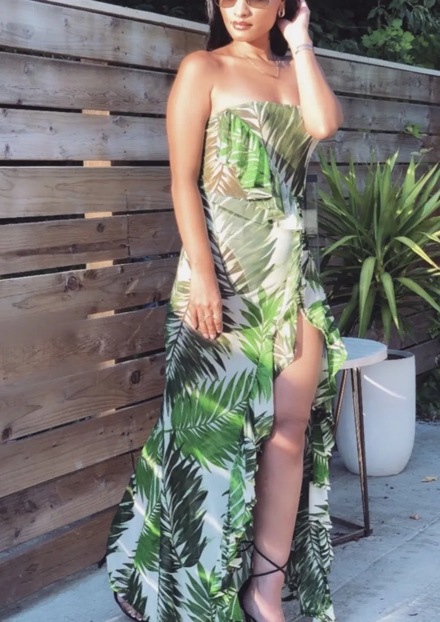 Green Tropical Maxi Dress