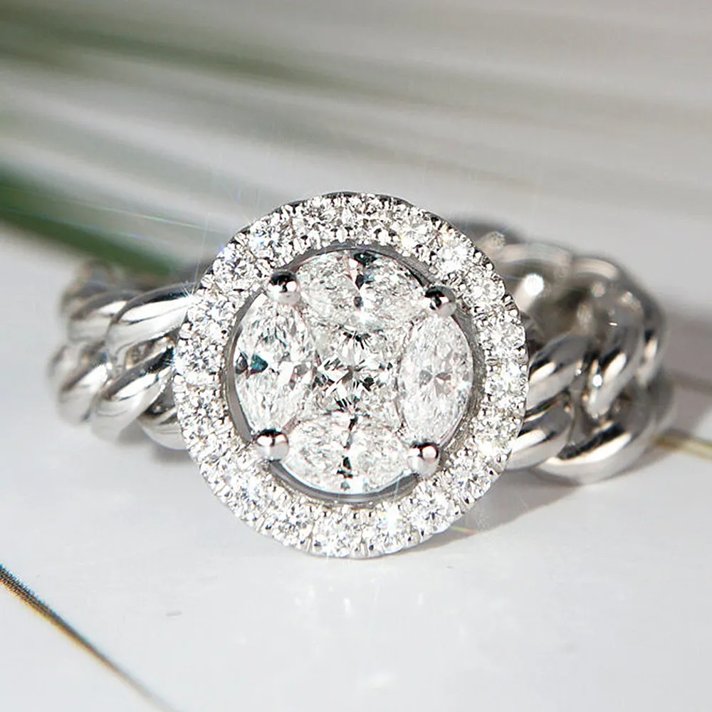 Halo Diamond Cluster Chain Ring