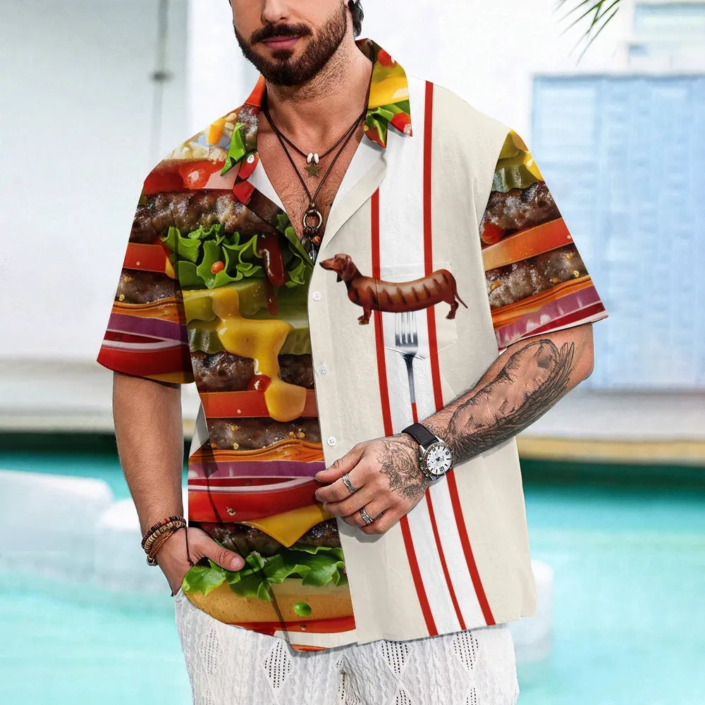 Hamburger Dachshund Casual Large Size Short Sleeve Shirt 2411004205