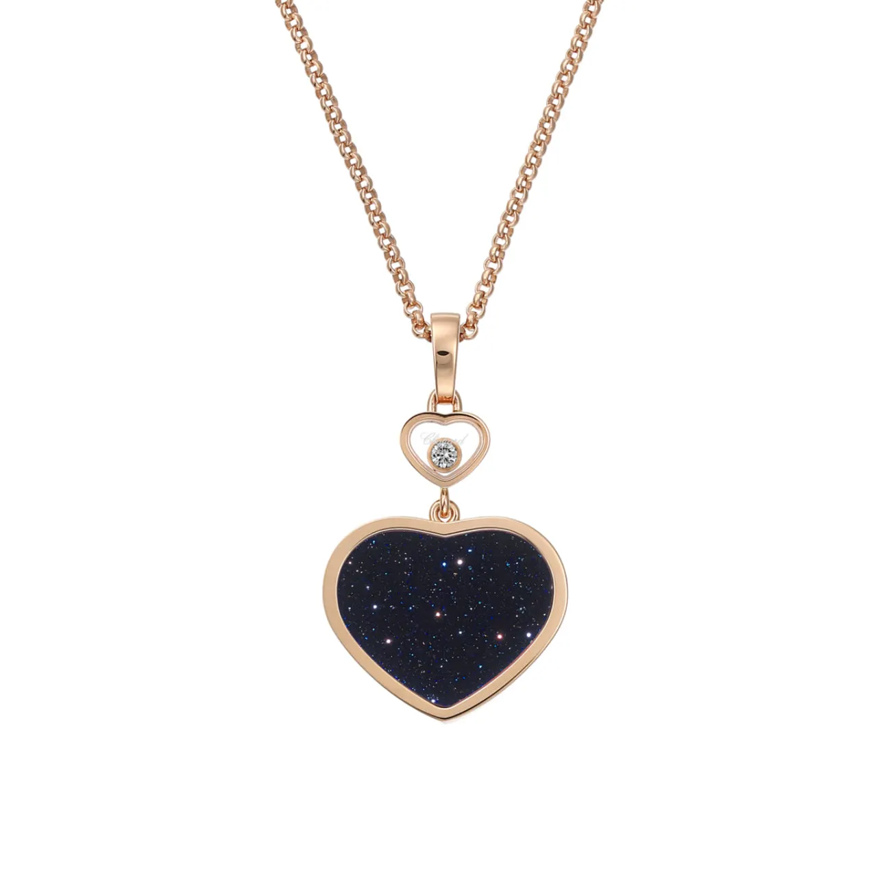 Happy Hearts Ethical Rose Gold Diamond Blue Goldstone Pendant Necklace