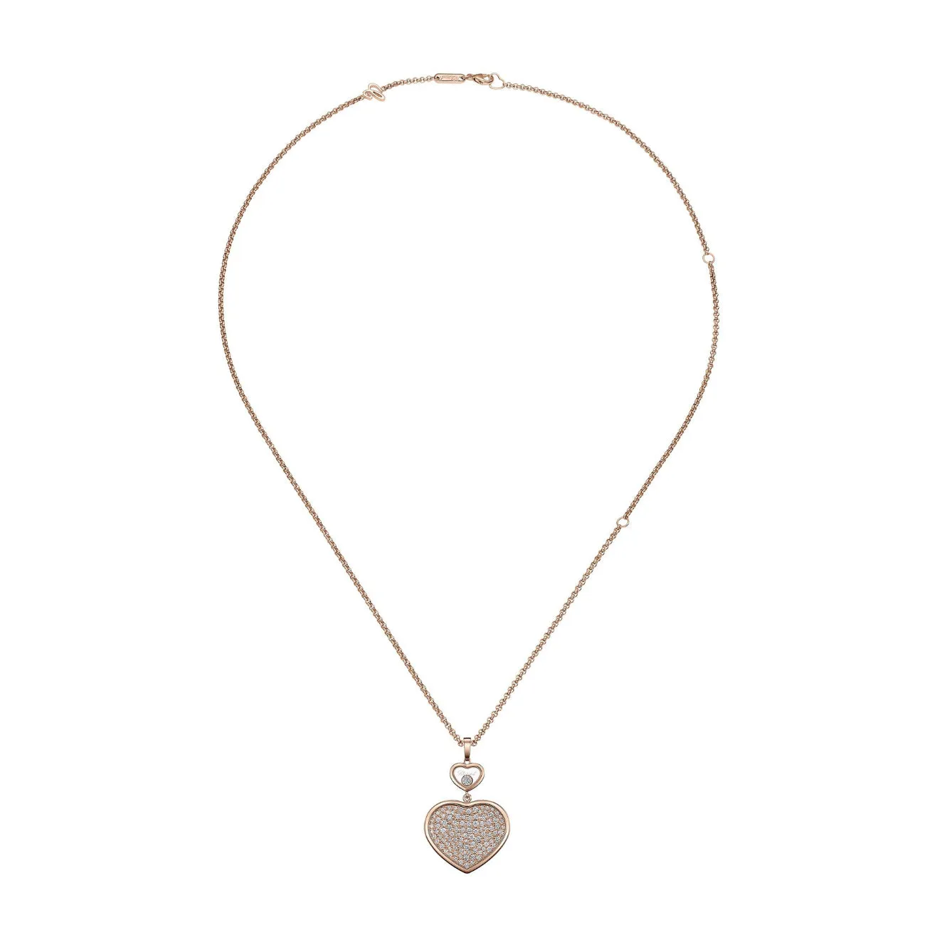 Happy Hearts Ethical Rose Gold Pavé Diamonds Pendant Necklace
