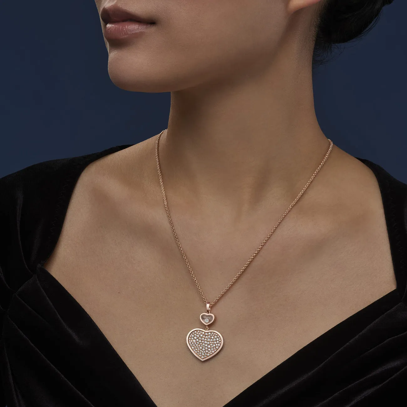 Happy Hearts Ethical Rose Gold Pavé Diamonds Pendant Necklace
