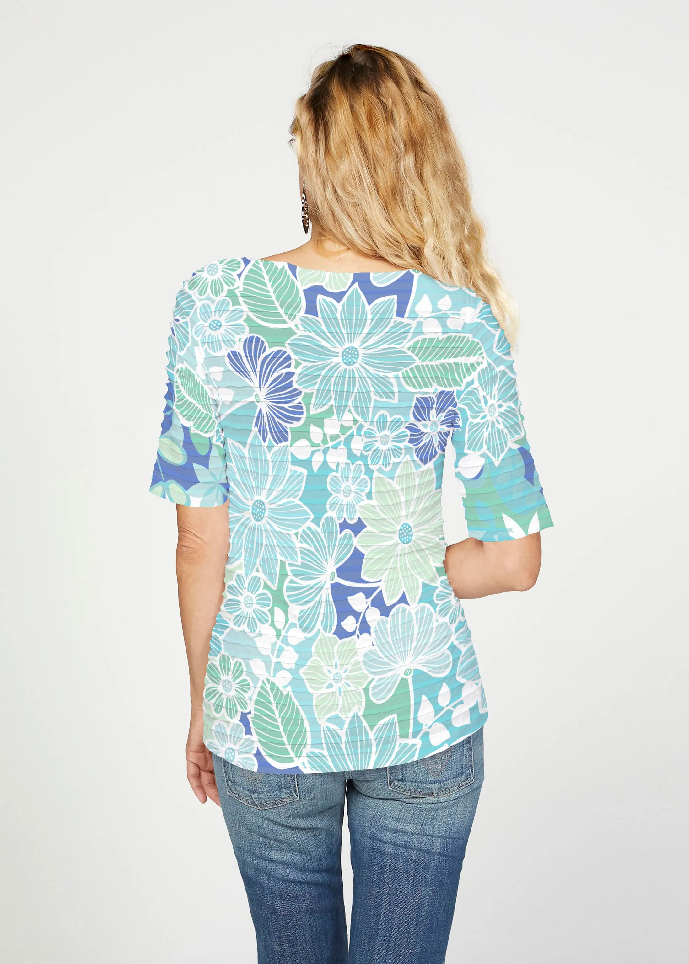 Hawaii Isles (13609) ~ Banded Elbow Sleeve Boat Neck Top
